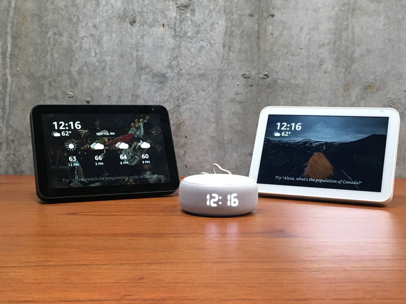 Echo Dot (centre) with Echo Show 5 and Echo Show 8