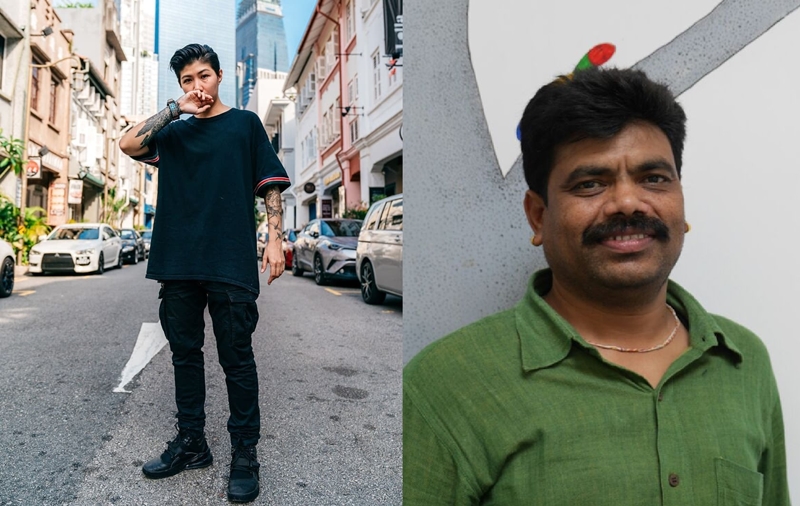 L-R Singaporean artist Sam Lo and Indian Gond artist Bhajju Shyam.