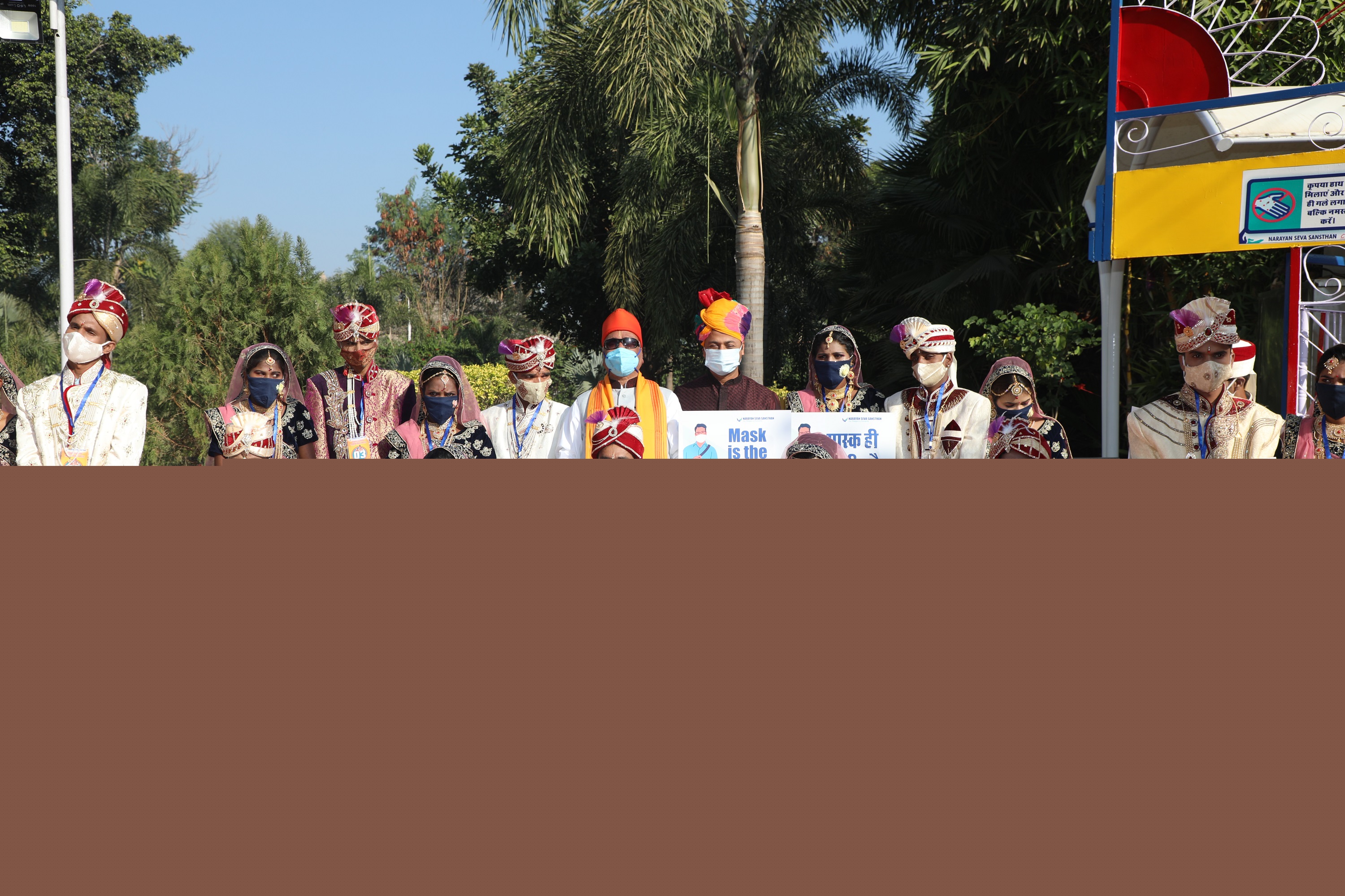 11 differently abled and underprivileged couples tie knots, vowing to wear masks at the 35th mass wedding ceremony