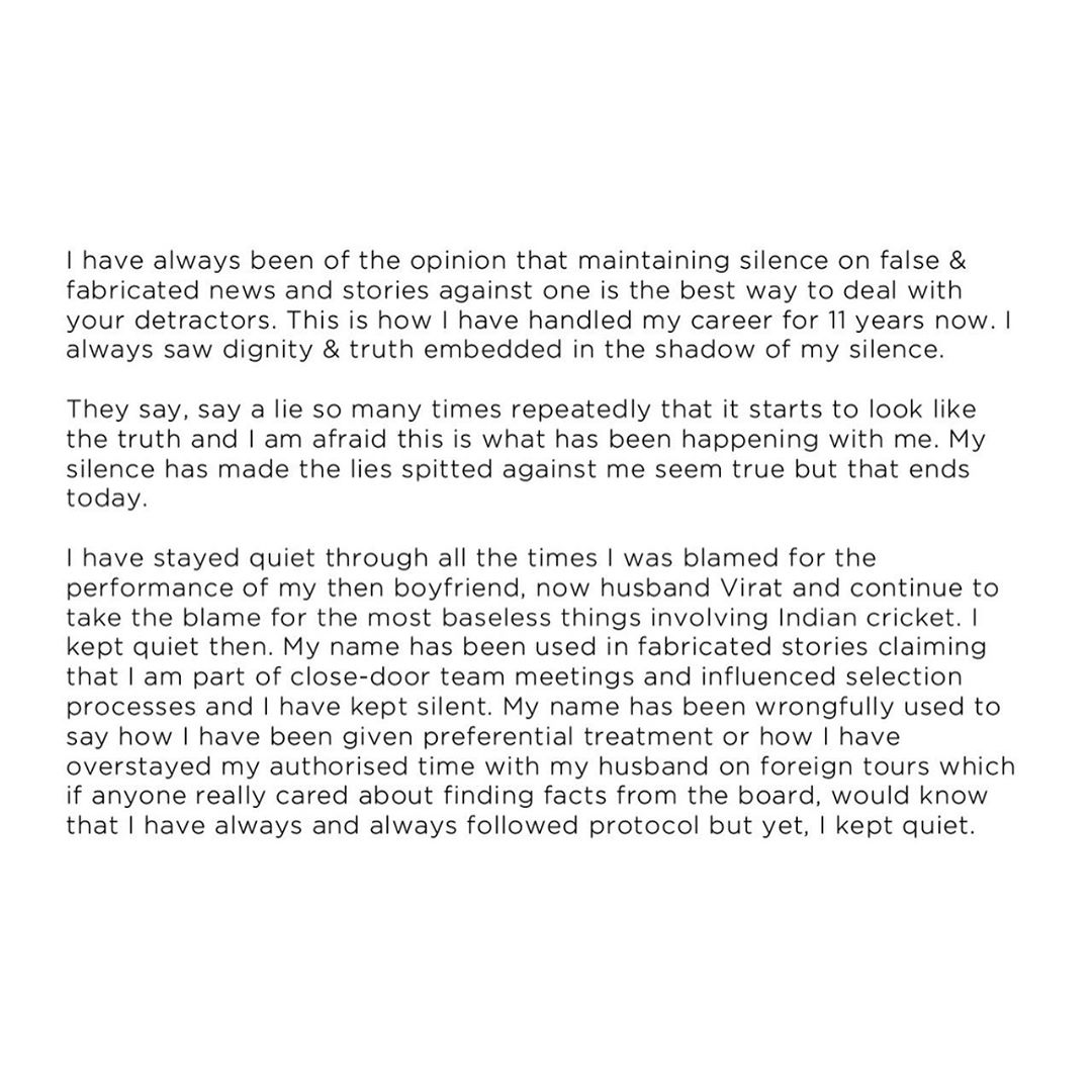 Anushka breaks her silence with this post