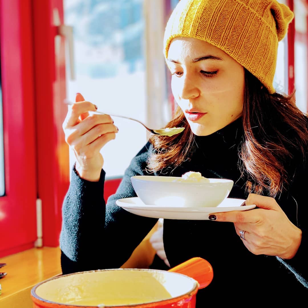 Anushka keeps warm in Gstaad