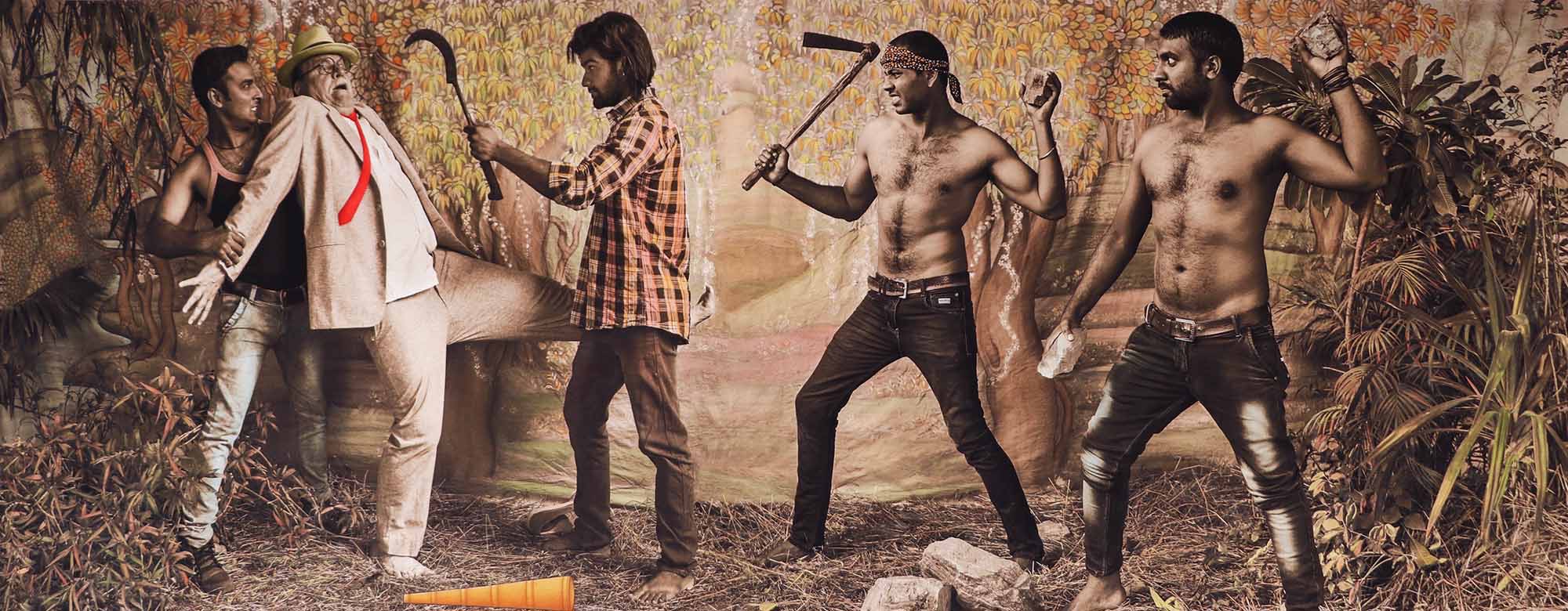 Waswo X Waswo, The Mutiny_Black and white digital photograph hand painted by Rajesh Soni and R. Vijay 12 x 32 inches, Edition of 3, 2018