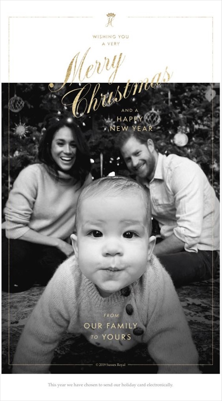 Baby Archie poses with his parents for a royal Christmas card