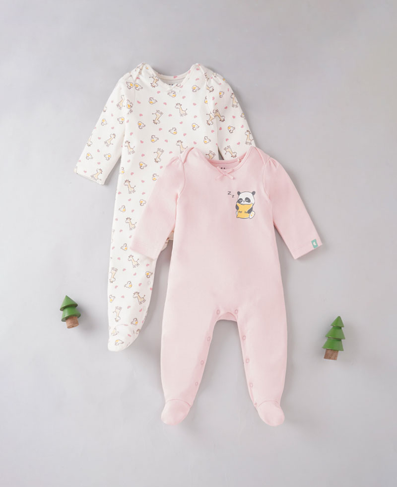 Baby Girls Pack Of 2 Sleepsuits