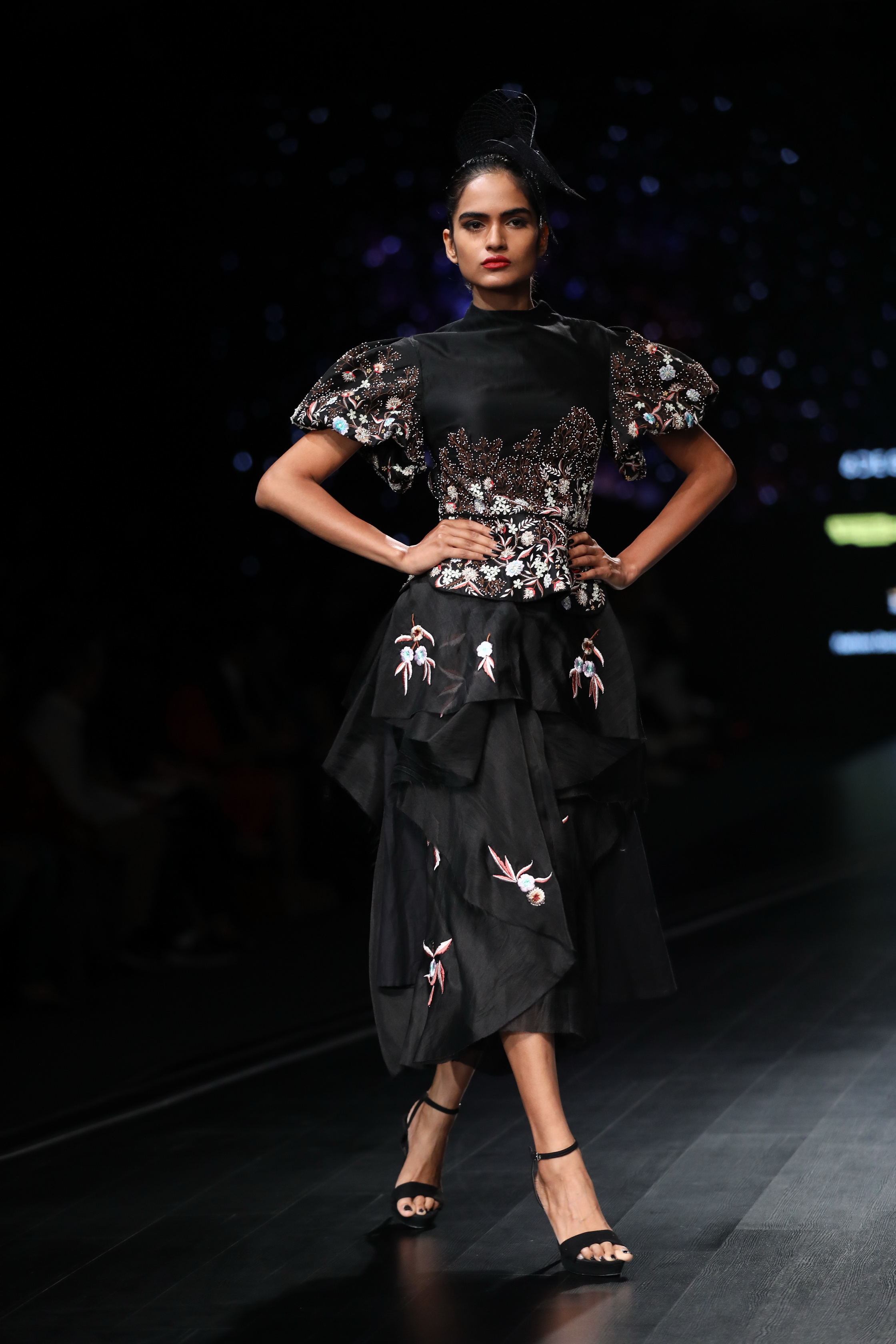 A model showcases the creations of fashion designer Samant Chauhan on the first day of Lotus Make-up India Fashion Week, in New Delhi on Oct 9, 2019. (Photo: IANS)