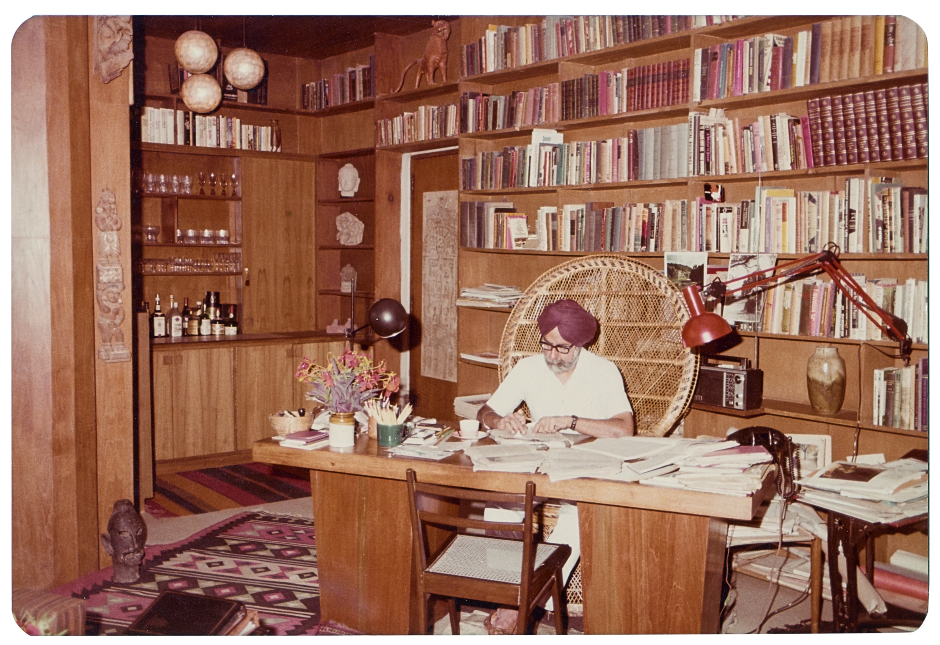 Patwant Singh in his library at home in Delhi, c. 1970s. Courtesy Amrita and Rekha Basu. (Photo: Source: Sotheby's)