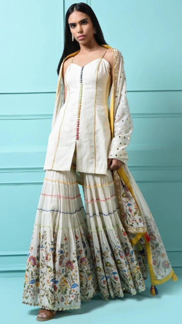 White Embroidered Sharara set
