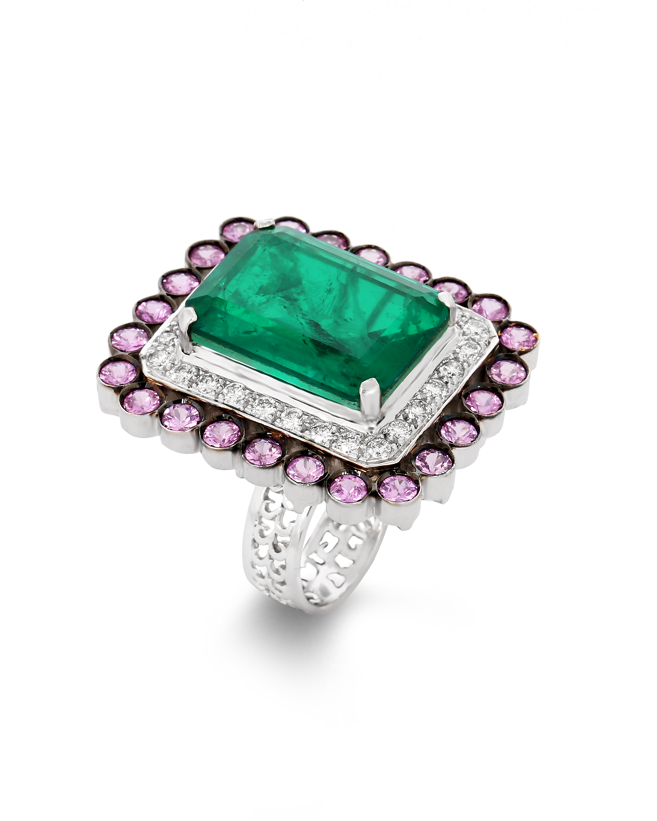 Emerald Cocktail Diamond Ring by Rajesh Tulsiani Fine Jewelery