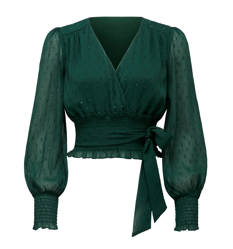 Forever New_ Ivanka Shirred waist metallic wrap Blouse