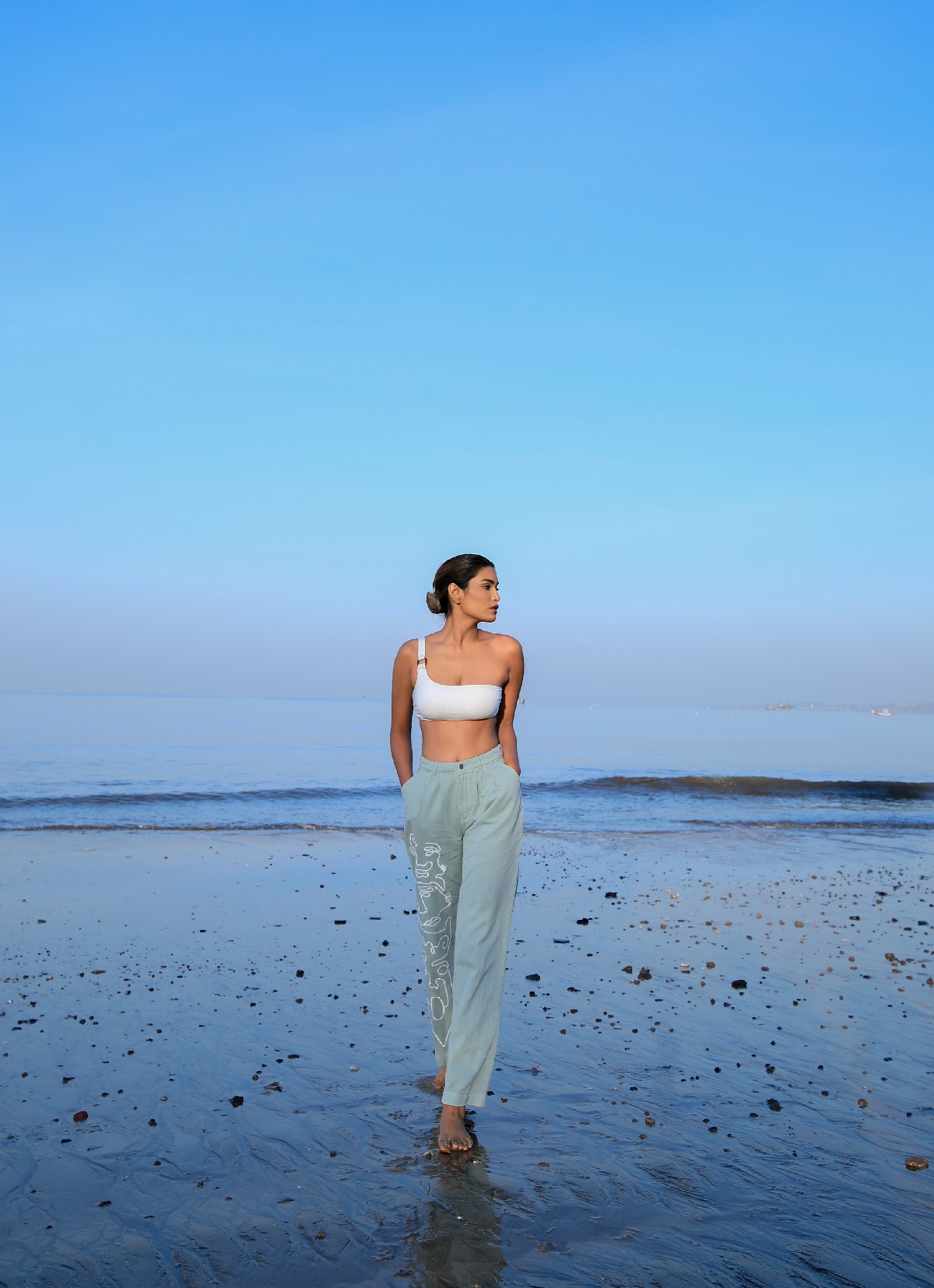 Freakins X Pryanca Light green graphic denims