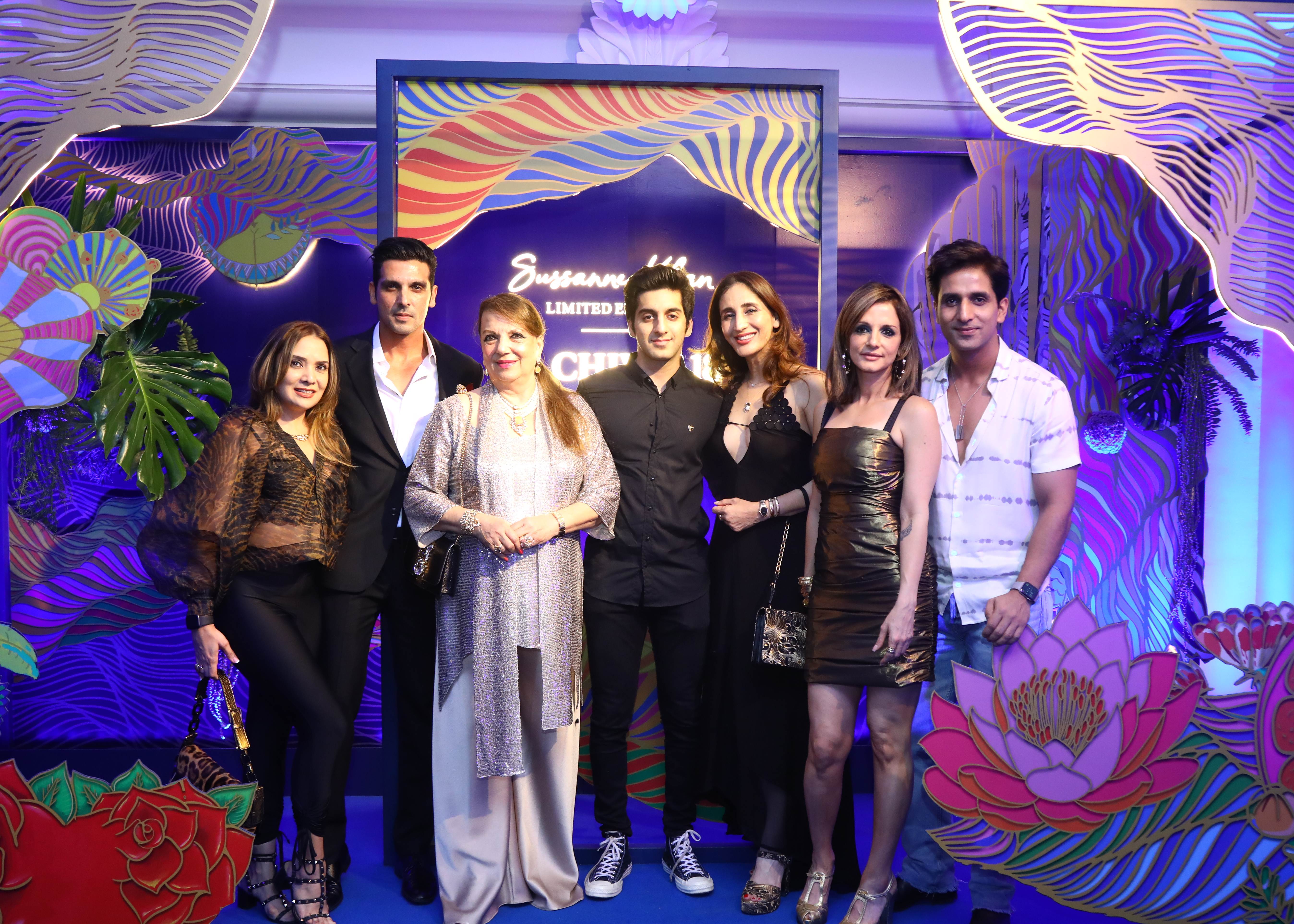 From L-R Malaika Parekh, Zayed Khan, Zareen Khan, Azaan Ali, Farah Khan Ali, Sussanne Khan and Arslan Goni