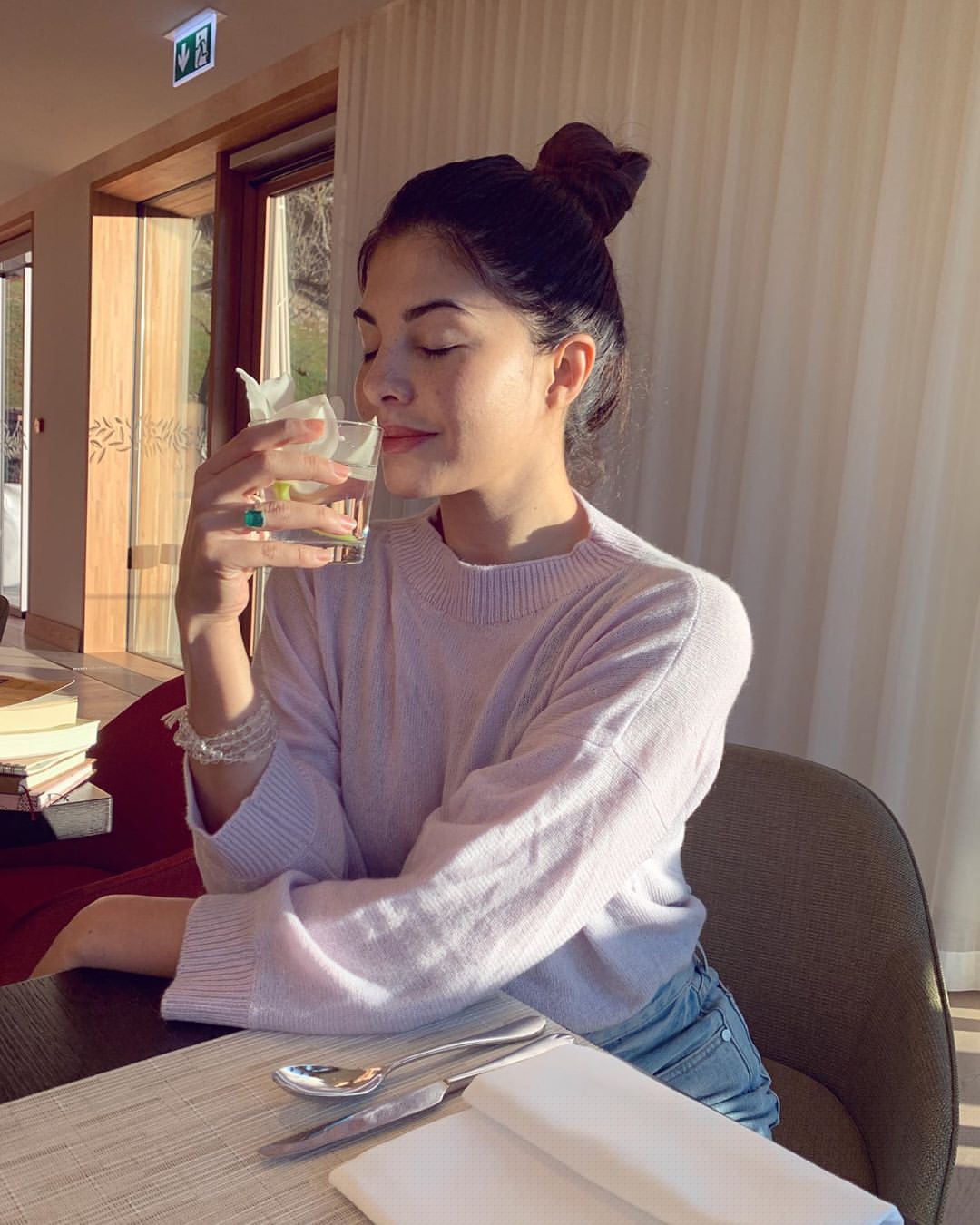 Jacqueline in a knitted jumper