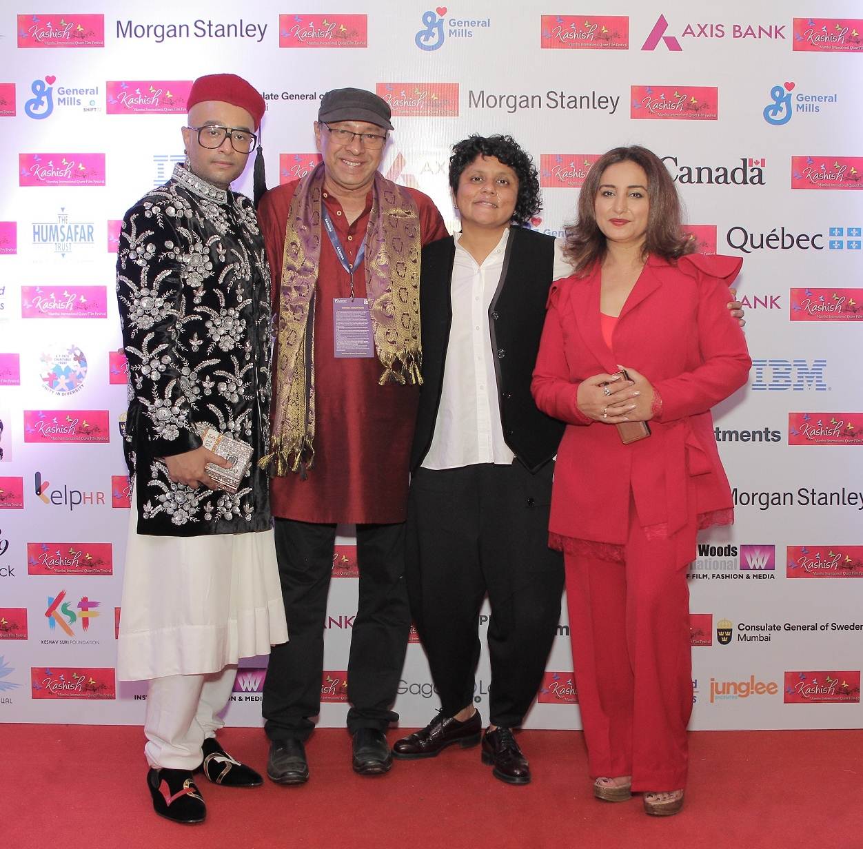 Faraz Ansari Director of Sheer Qorma_ Sridhar Rangayan Festival Director_ Producer of Sheer Qorma duo Marijke deSouza and Actress Divya Dutta at Kashish film festival opening night at Liberty Cinema, Mumbai