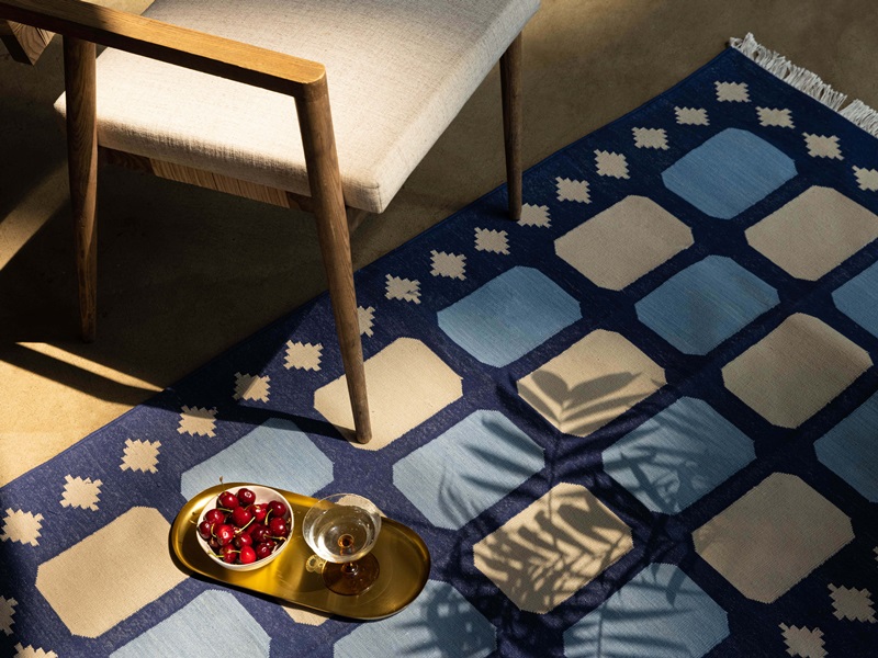 Intricate Handmade Indigo & White Patterned Rug by Lemonade