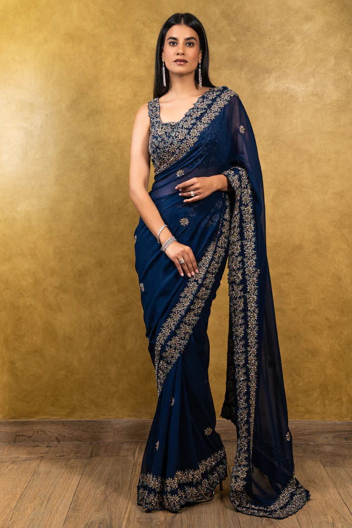  Royal Blue Georgette Saree