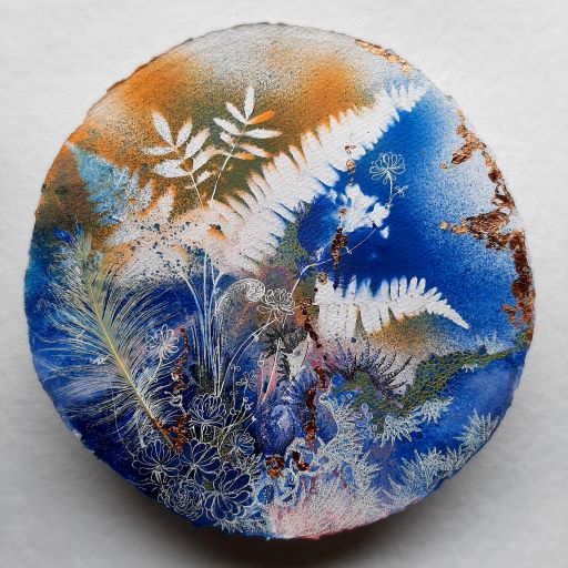 Meera George, Memoria, Mixed Media on handmade paper, 12 inches dia, 2020