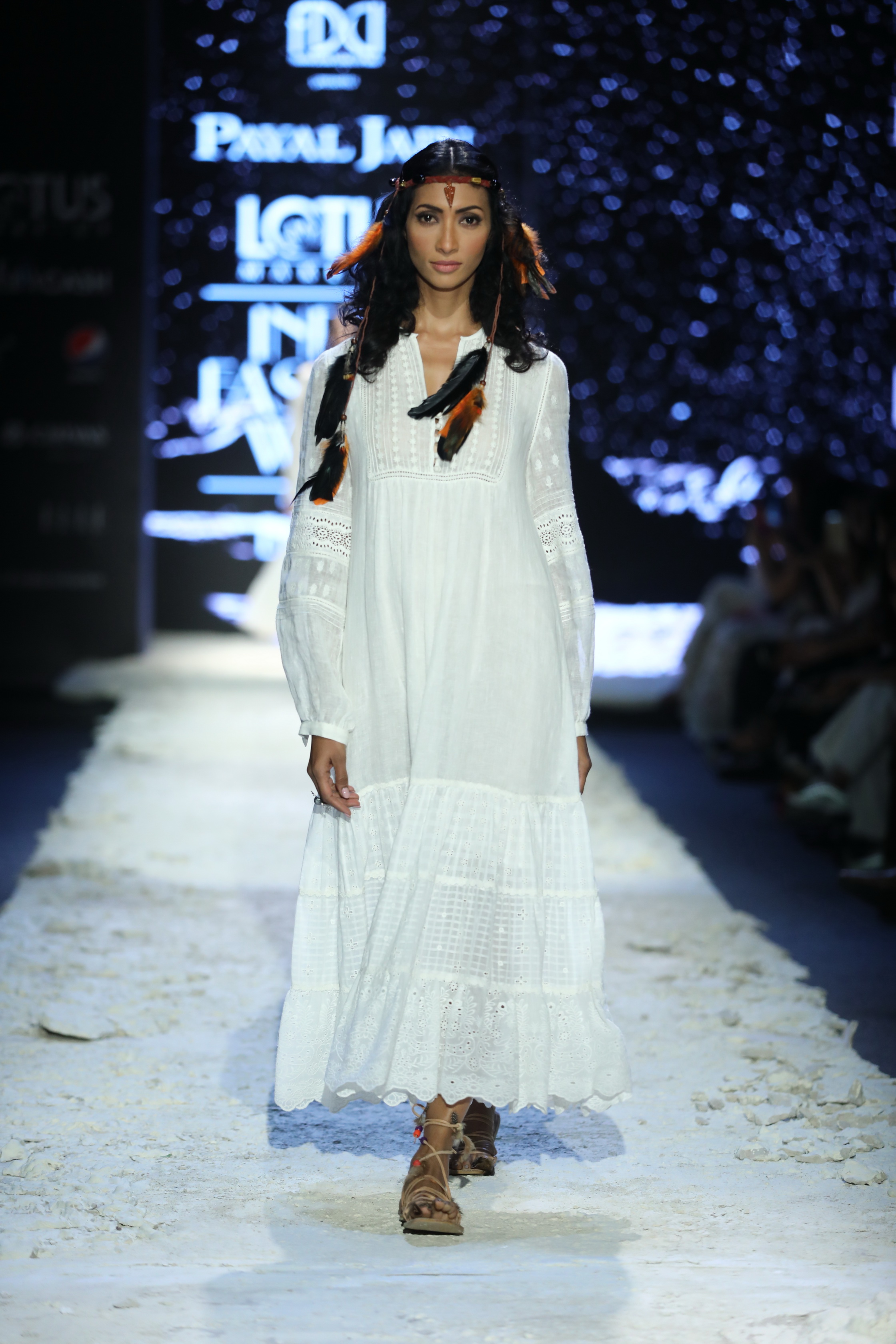 Model showcasing outfit from Crescent Moon collection by Designer Payal Jain at LMIFW SS 20