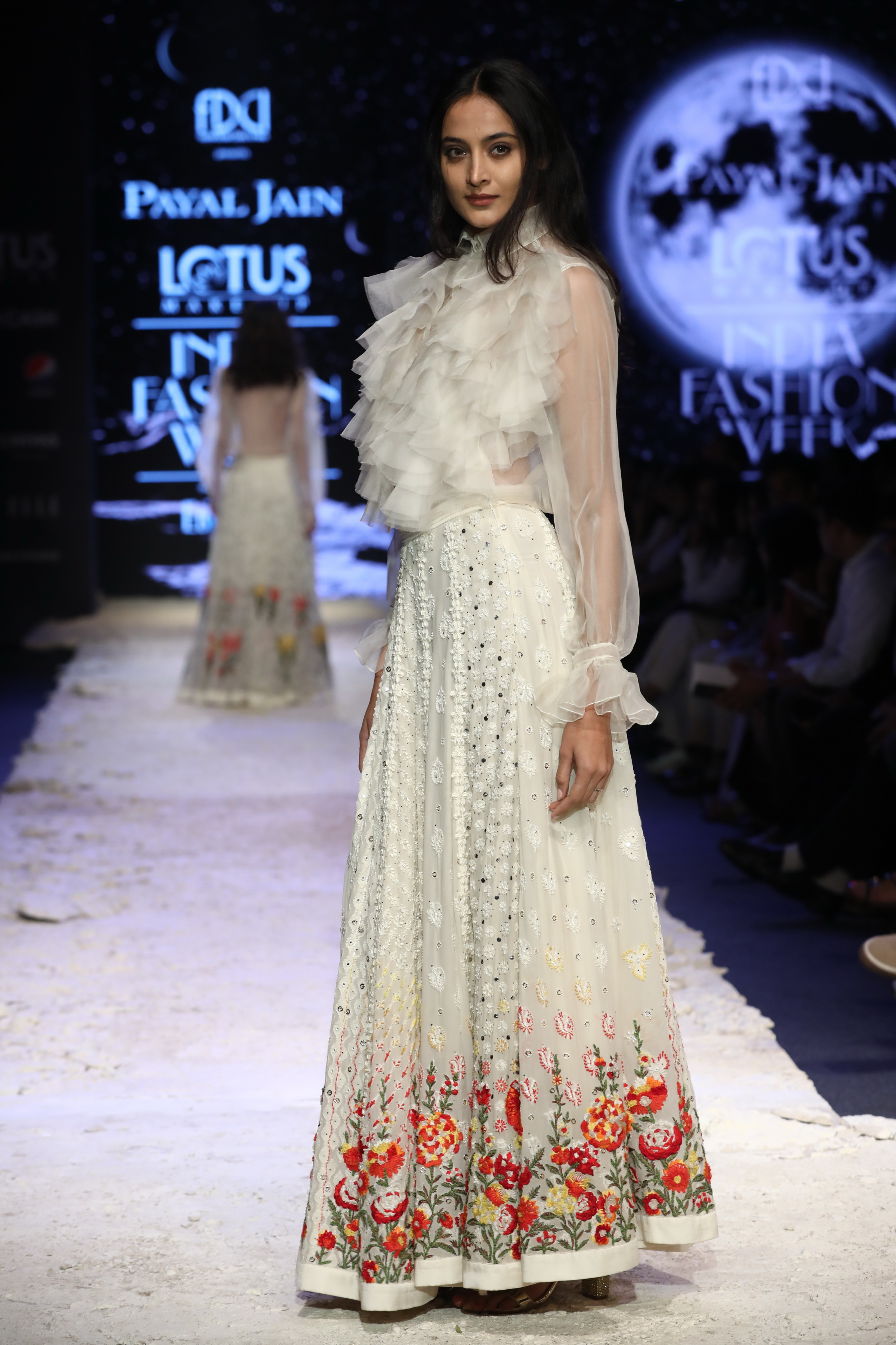 Model showcasing outfit from Crescent Moon collection by Designer Payal Jain at LMIFW SS 20