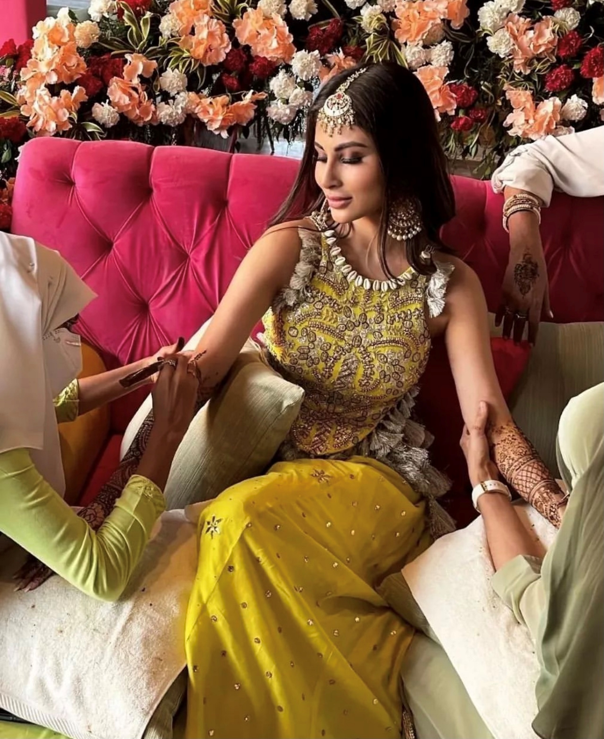 Mouni Roy in a Payal Singhal outfit for her Mehendi