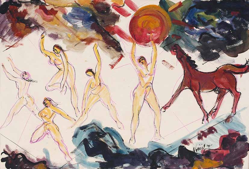 NIKHIL BISWAS 1930-66  Untitled Water colour on paper, 1955 14.2 x 21.2 in. / 36.1 x 53.8 cm. Signed and dated in English (lower right) ‘Nikhil / 55’