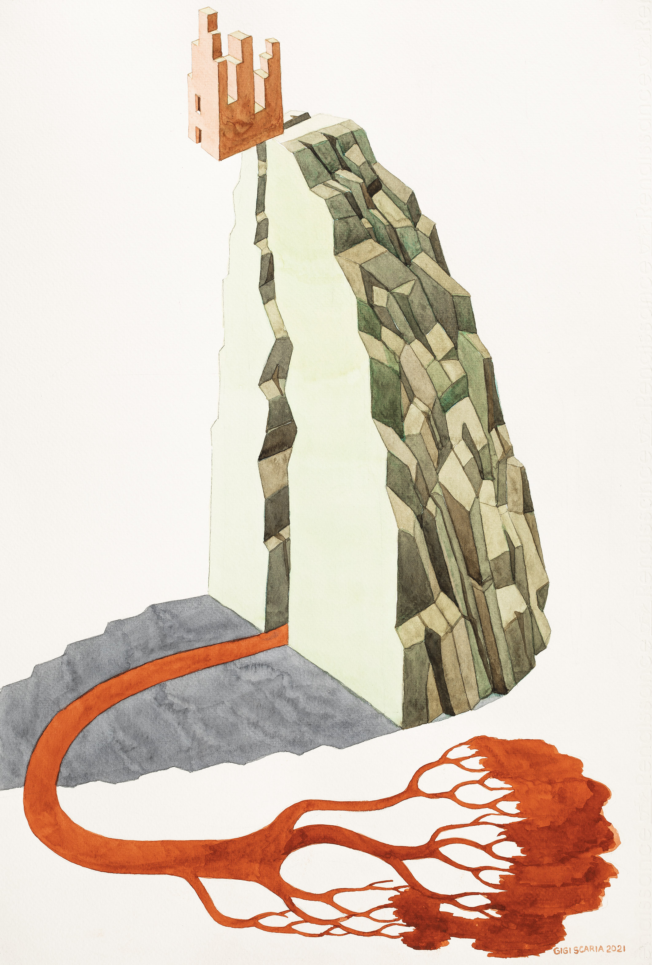 A watercolour in the No Stone Unturned series by Gigi Scaria, Source: Vadehra Art Gallery 