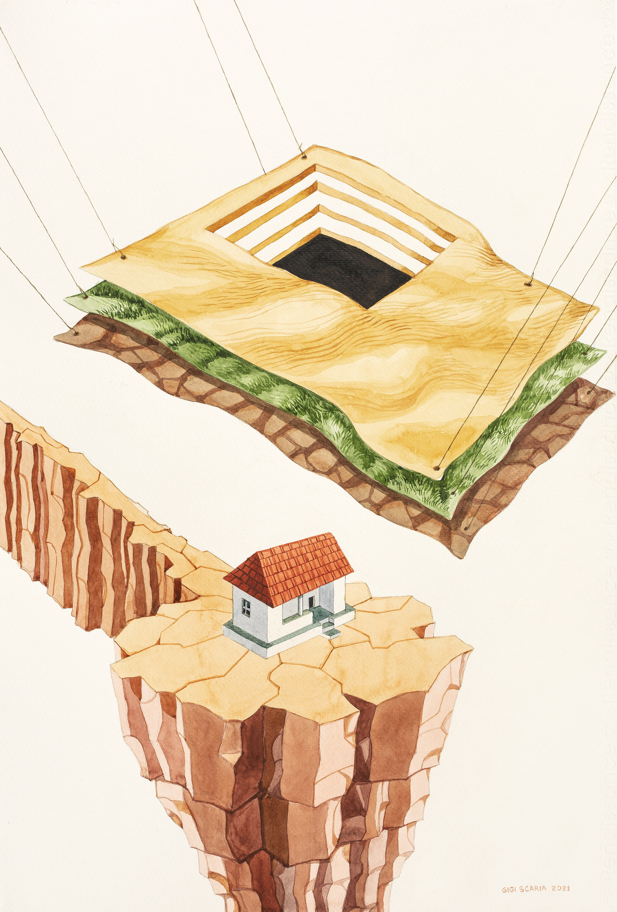 A watercolour in the No Stone Unturned series by Gigi Scaria, Source: Vadehra Art Gallery 