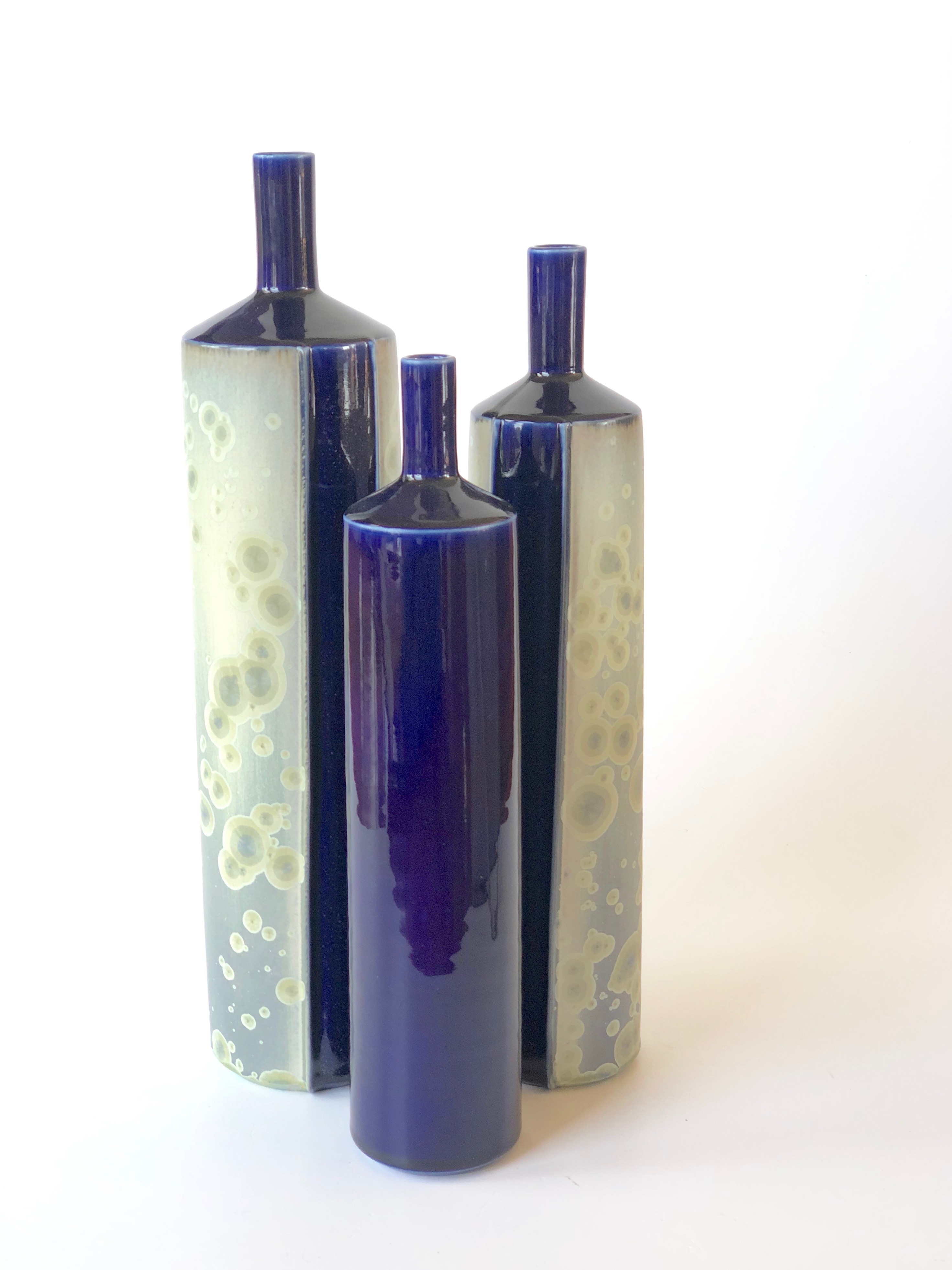 No.44 Set of 3 bottles matt crystal     and monochromatic glaze Tallest 44cm x 10cm