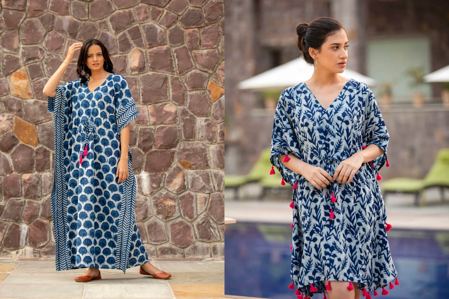 Blue long kaftan and Indigo short kaftan