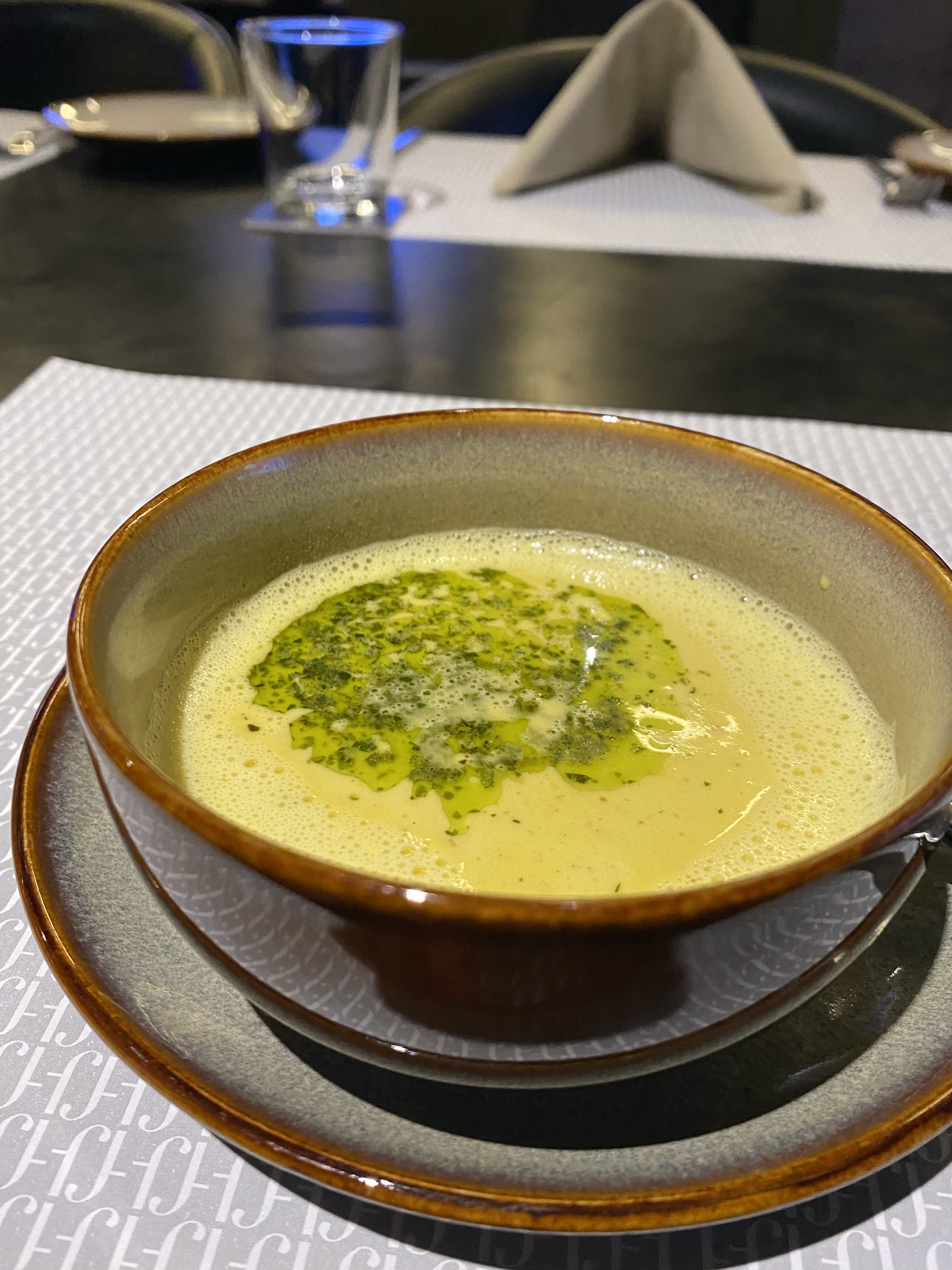 Pumpkin and cononut puree soup at The Finch