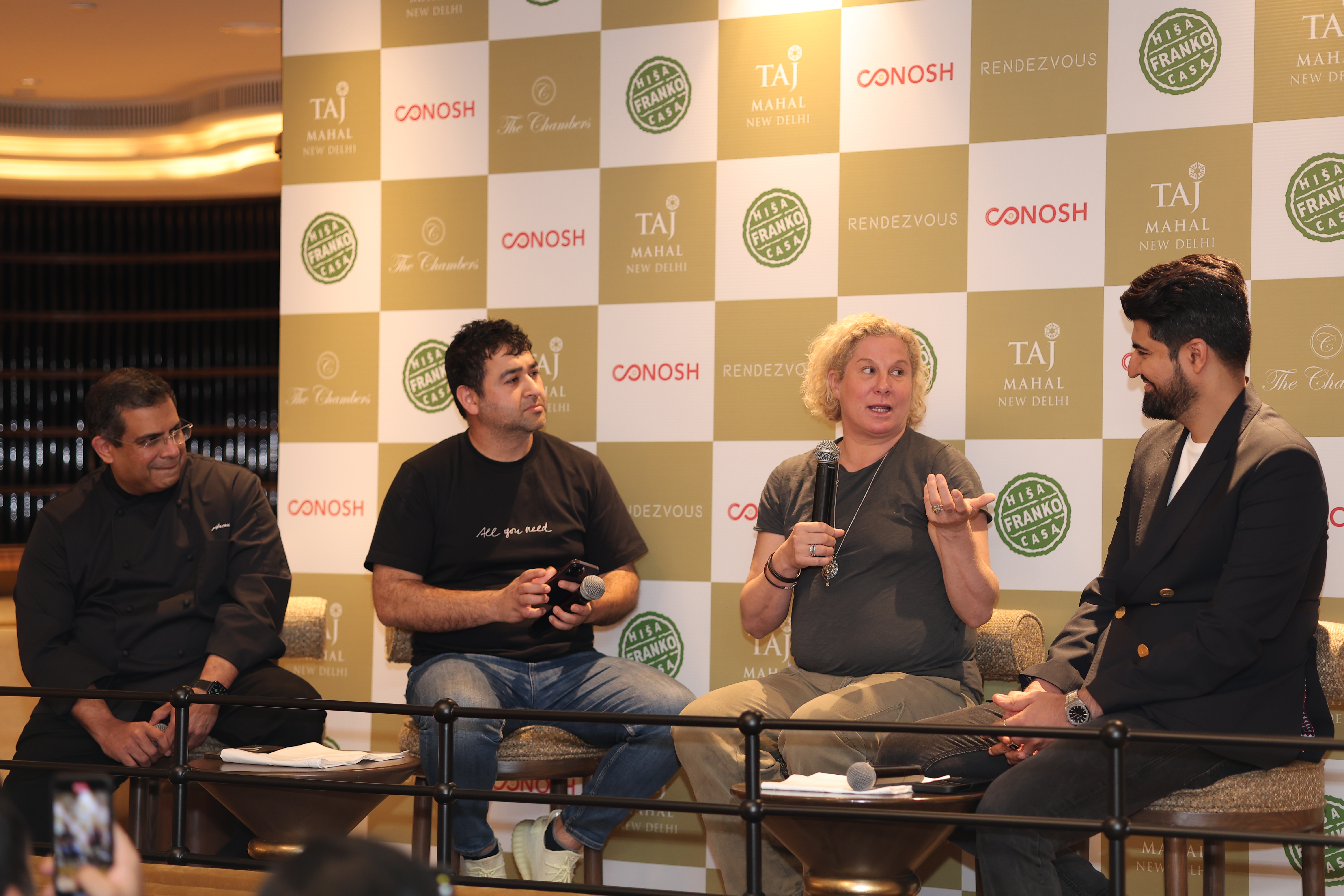 R to L - Chef Arun Sundararaj, Director of Culinary Operations, Taj Mahal New Delhi, Mr. Prateek Sadhu, Chef Ana Ros and Mr. Vaibhav Bahl, CEO of Conosh at Taj Mahal, New Delhi