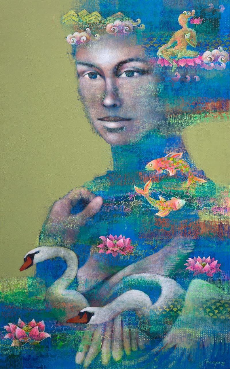  Shampa Sircar Das, Saraswati, Acrylic on canvas, 36x48 inches