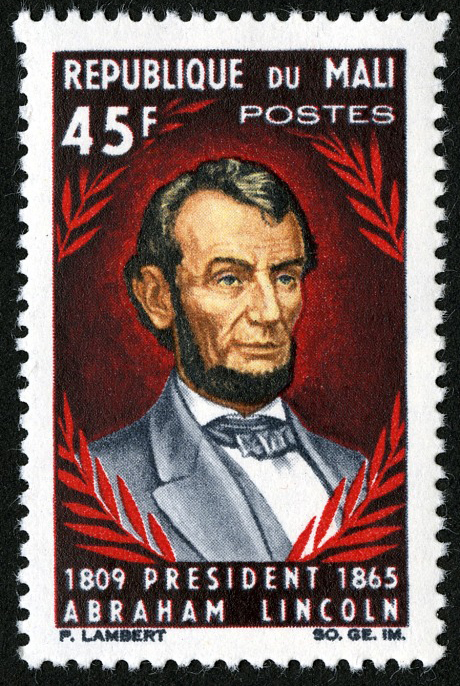 This stamp featuring Lincoln was issued on April 15 1965 by the Republic of Mail to commemorate the 100th anniversary of Lincoln's death (Source - National Postal Museum)