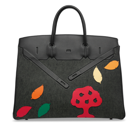 A unique, custom Petit H denim and black Evercalf leather Shadow Birkin 40 with palladium hardware, Hermès, 2010. Estimate: €8,000-10,000. Offered in Inside the Orange Box: Part III, 13-28 June 2023 at Christie’s Online