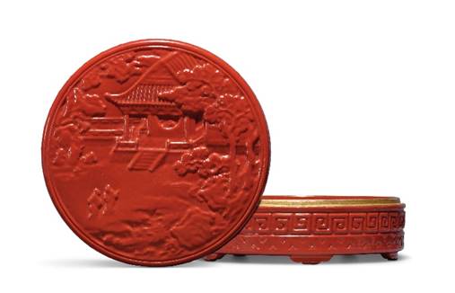 An Extremely Rare Imitation-lacquer Porcelain Circular Box And Cover Qianlong Six-character Impressed Seal Mark And Of The Period (1736-1795) 4.7/8 In. (12.4 Cm.) Diam., Box