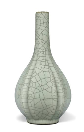 A Rare And Fine Ge-type Penta-lobed Bottle Vase Yongzheng Six-character Seal Mark In Underglaze Blue And Of The Period (1723-1735)  10.15/16 In. (27.7 Cm.) High, Box