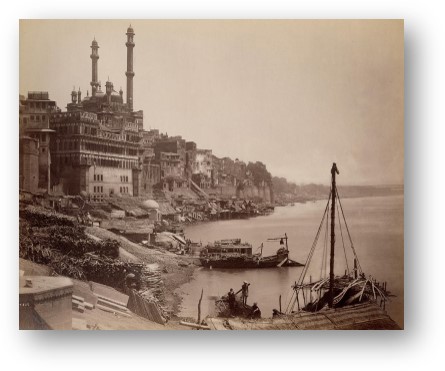 Possibly Manikarnika Ghat, Benaras by Unknown, c. 1860-1880, Albumen print, Possibly Benaras (also Varanasi or Kashi), Uttar Pradesh, India, PHY.12301