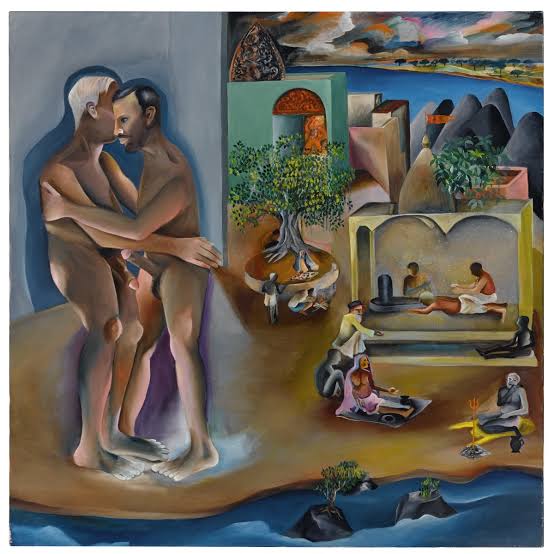 Bhupen Khakhar's Two Men in Benaras, auctioned by Sotheby's in 2019