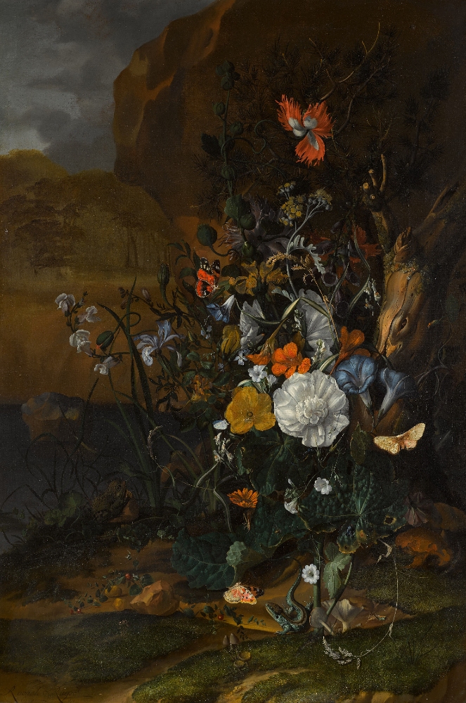 Rachel Ruysch, Florest floor still life with a pool, 1687