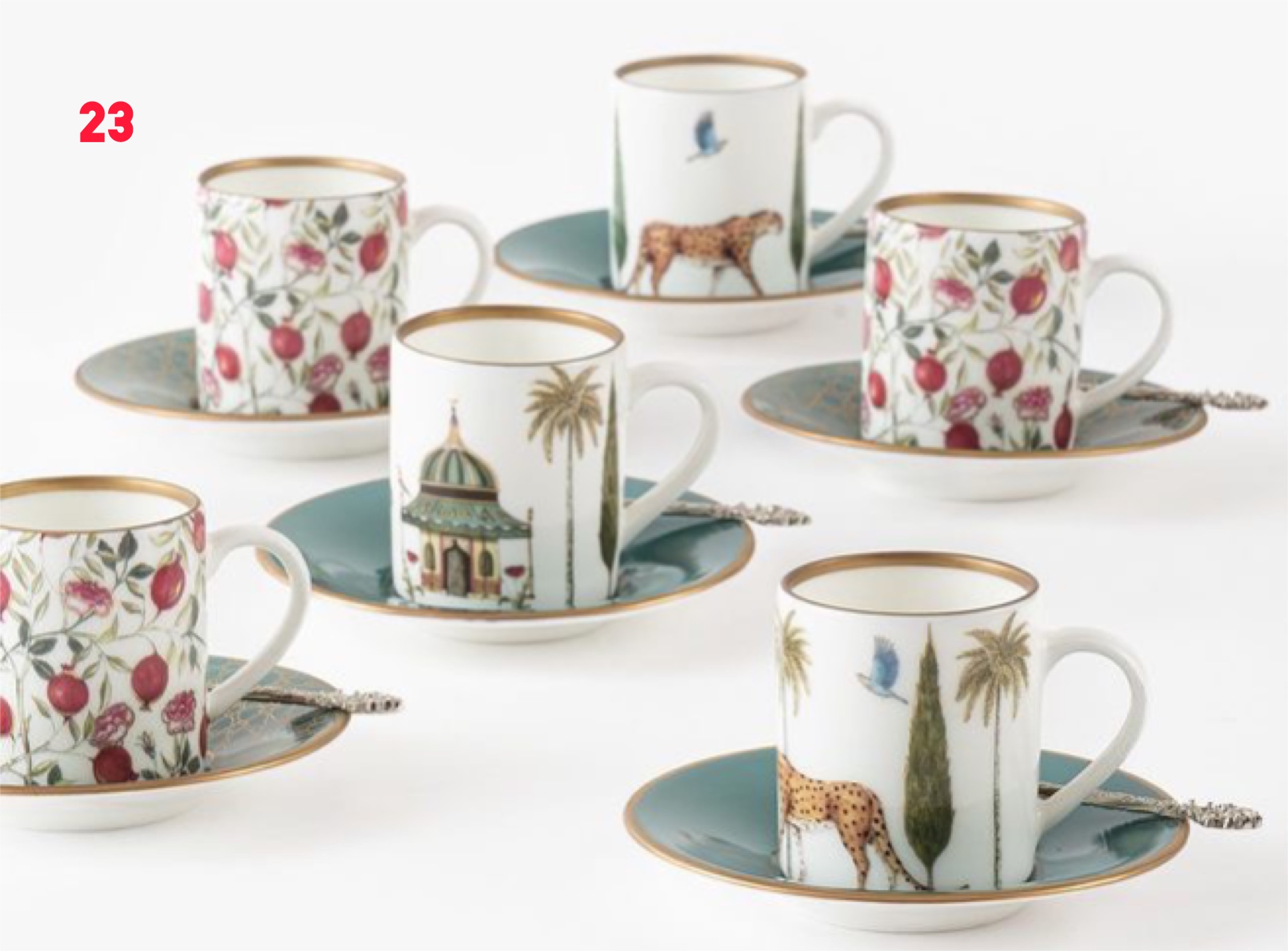 Good Earth’s Pomegranates & Roses Demitasse Cup & Saucer With Spoon