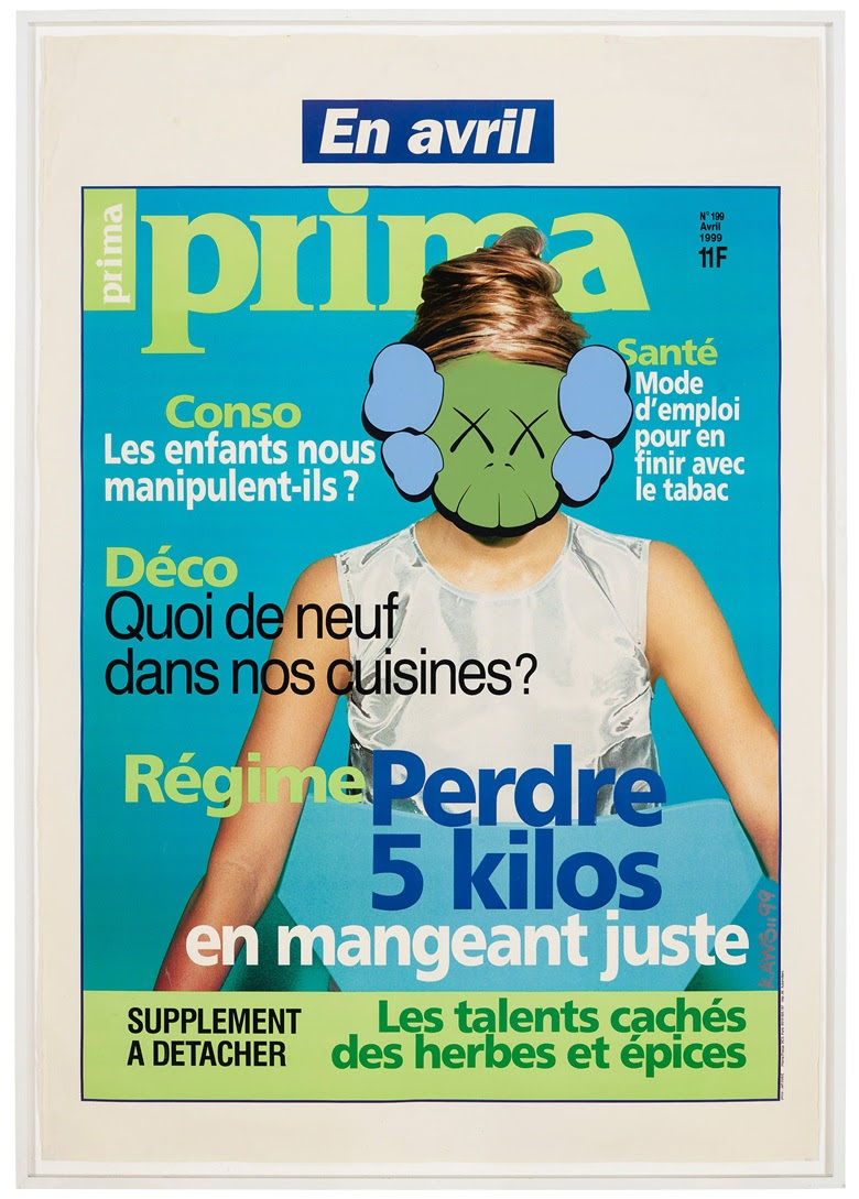 KAWS (b. 1974), Untitled Ad Disruption (Prima/Paris), 1999. Acrylic on found advertising poster. 68⅜ x 47¾ in (173.5 x 120.1 cm). Estimate: $100,000-150,000. Offered in Trespassing, 5-19 August 2020, Online