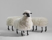FRANÇOIS-XAVIER LALANNE (1927-2008) 'MOUTONS DE LAINE', SHEEP AND TWO OTTOMANS, 1969-1971 wool, patinated aluminum, painted wood sheep: 35 x 20 x 38 in. each ottoman: 22½ x 19 x 31 in. $800,000-1,200,000