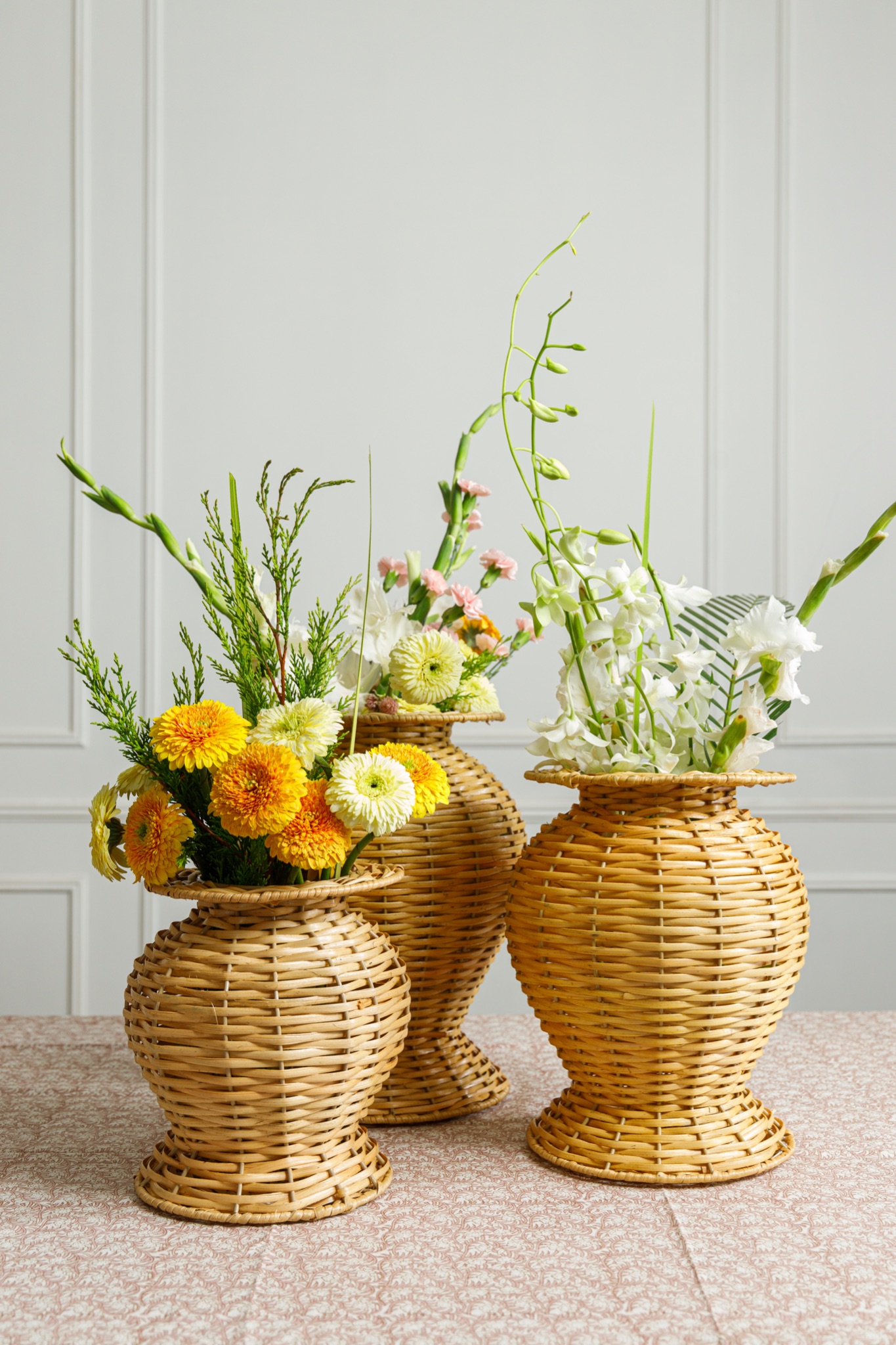 Rattan Flower Vase Set Of 3 by Plate & Peonie