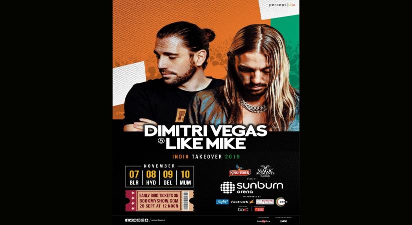 Belgium's DJ duo Dimitri Vegas and Like Mike will perform in multiple cities of India in November. They will hit the stage in Bengaluru on November 7, then Hyderabad on November 8, followed by New Delhi on November 9, and finally culminate their musical tour in Mumbai on November 10 for their India Take Over 2019 Tour with Sunburn Arena.