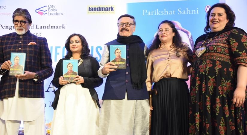 Mumbai: Actors Amitabh Bachchan with Parikshit Sahni at the launch of his book "The Non-Conformist" in Mumbai on Sep 7, 2019. (Photo: IANS)