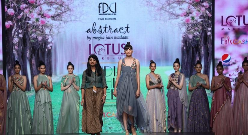 Fashion designer Megha Jain Madaan on the second day of Lotus Make-up India Fashion Week where collections from her fashion label 'Abstract' were showcased, in New Delhi on Oct 10, 2019. (Photo: IANS)