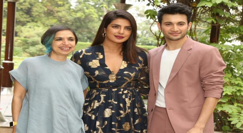 New Delhi: Actors Priyanka Chopra Jonas, Rohit Suresh Saraf and director Shonali Bose during the promotion of their upcoming film "The Sky Is Pink", in New Delhi on Oct 1, 2019. (Photo: Amlan Paliwal/IANS)