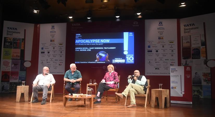 (L to R) Tim Flannery, Andrew Bovell, Mary Robinson, George Jose