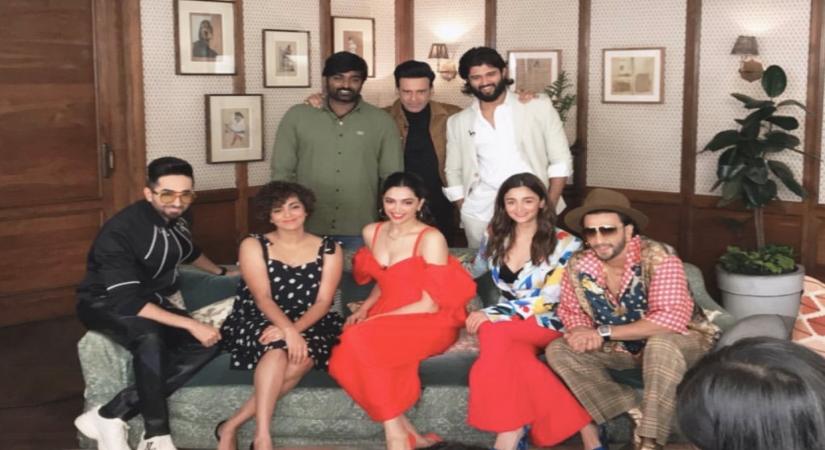 It was a million dollar moment when Deepika Padukone, Ranveer Singh, Alia Bhatt, Ayushmann Khurrana, and Manoj Bajpayee, along with south superstars Vijay Sethupathi, Vijay Deverakonda and Parvathy Thiruvothu, came together to strike a pose for the camera. The celebrities recently attended a media event in Mumbai where they discussed cinema.