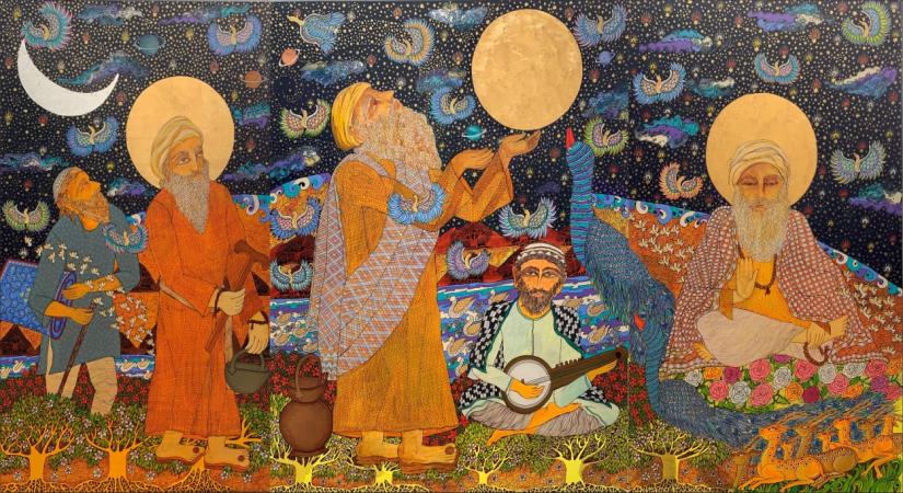 Seema Kohli, Blessing, 60 x 120 inches, Mixed media and gold leaf on canvas, 2015