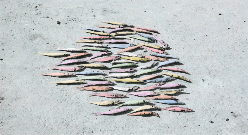 Vasantha Yogananthan. Magic Fishes, 2013. Black and white C-print hand-painted by Jaykumar. Courtesy of the artist and Jhaveri Contemporary